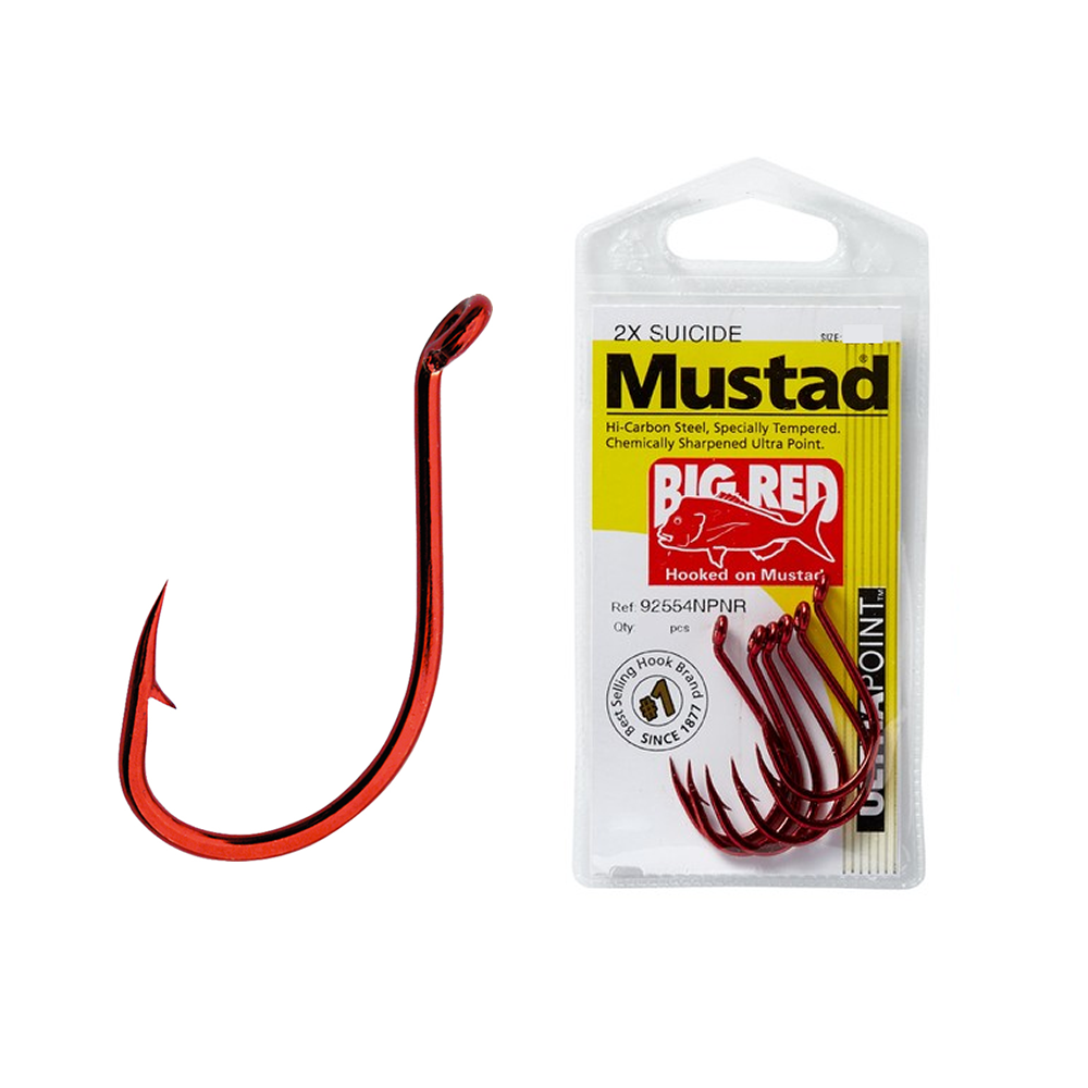 best red fishing hooks Mustad Big Red 2X Suicide Hooks Pre Pack – Anglerpower Fishing Tackle