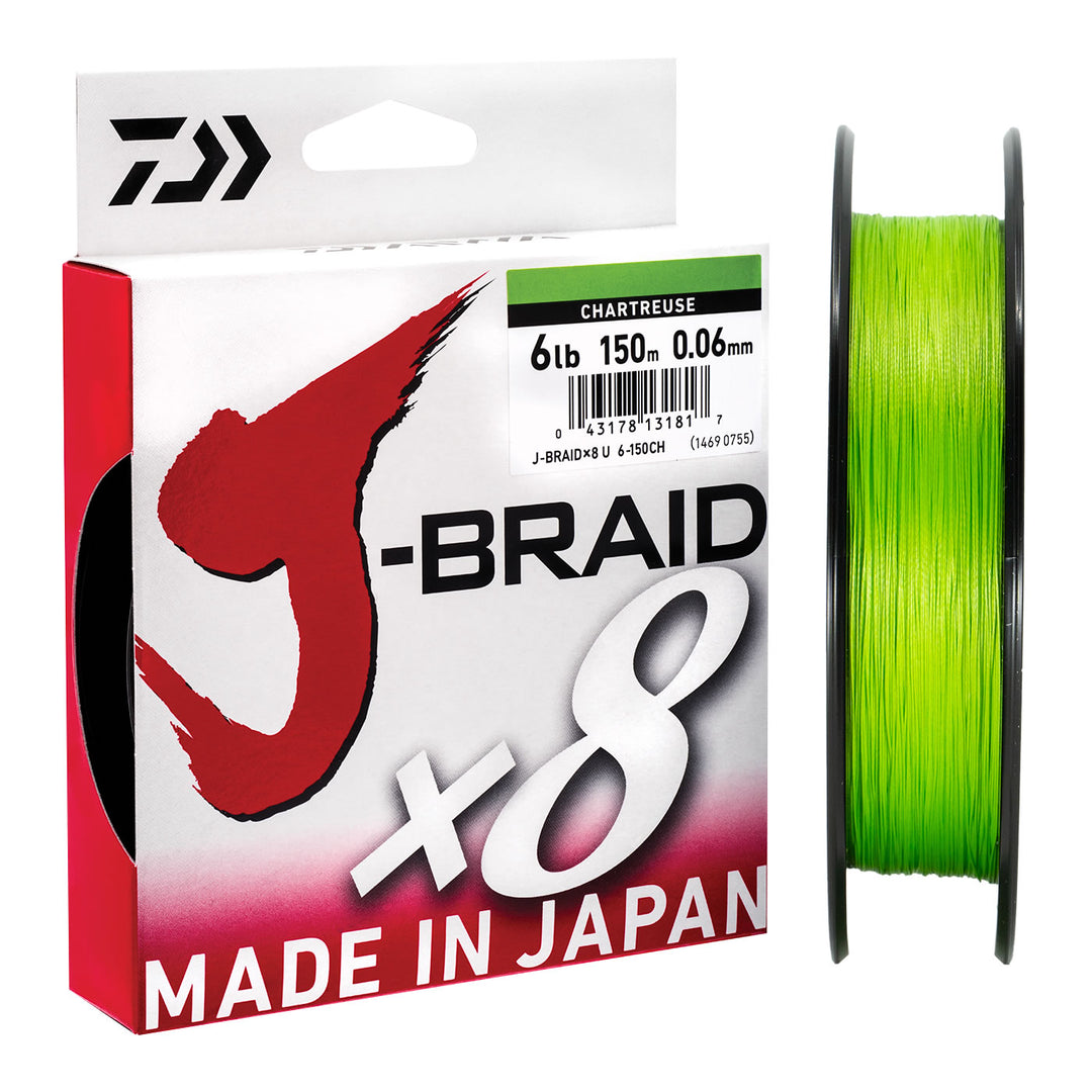 Daiwa J-Braid X8 Braid 150m Chartreuse Colour