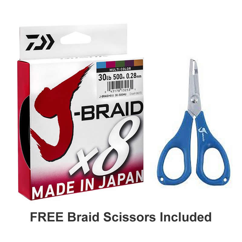Daiwa J-Braid X8 Braid 300m Multicolor With Free Scissor