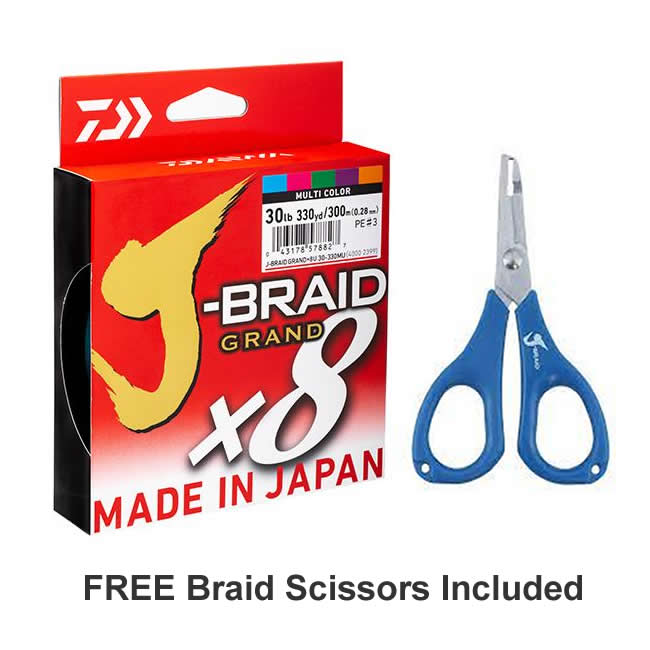 Daiwa J-Braid Grand X8 Braid 300m Multi Colour With Free Scissor