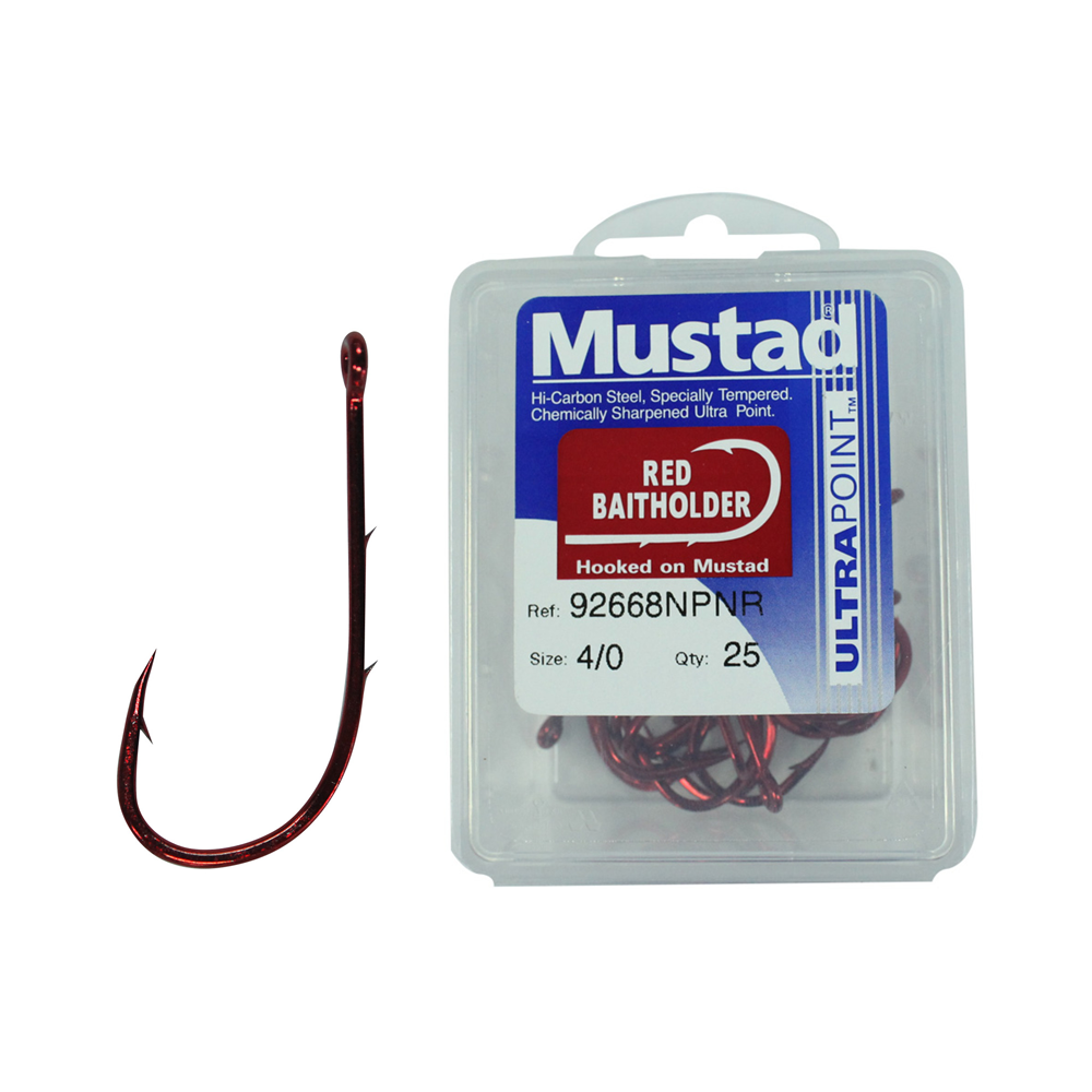 Mustad 92668NPNR Red Baitholder Hooks (Box)