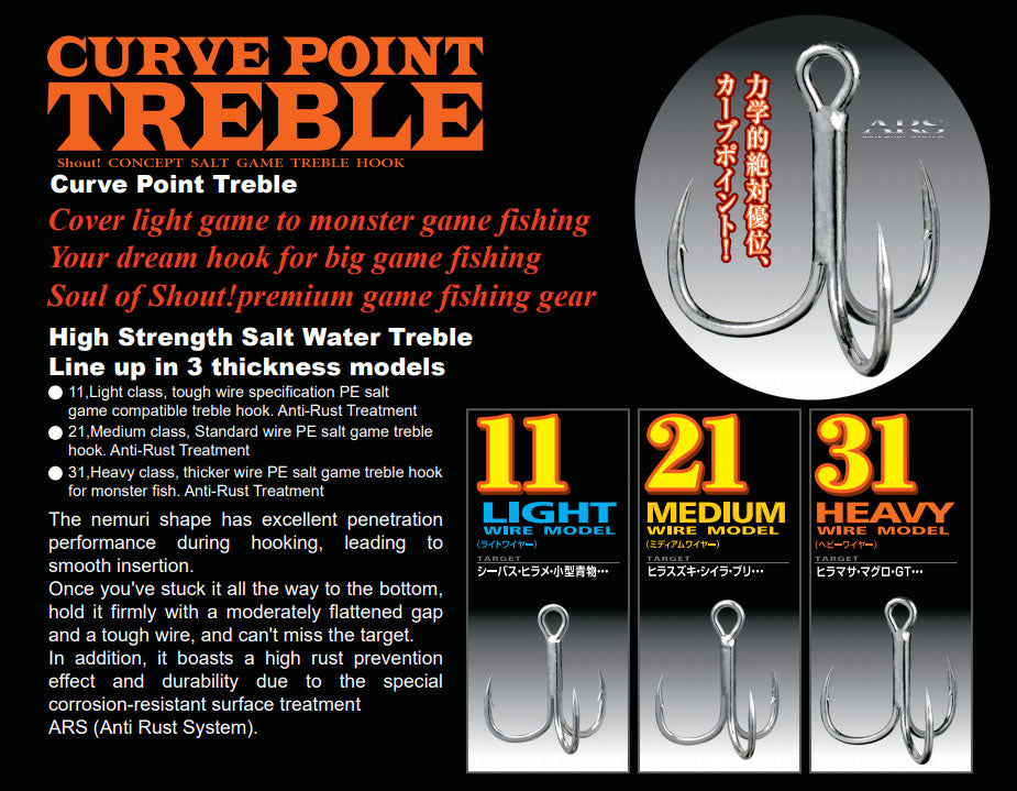 Shout Curve Point 31 Treble Hooks 231CS